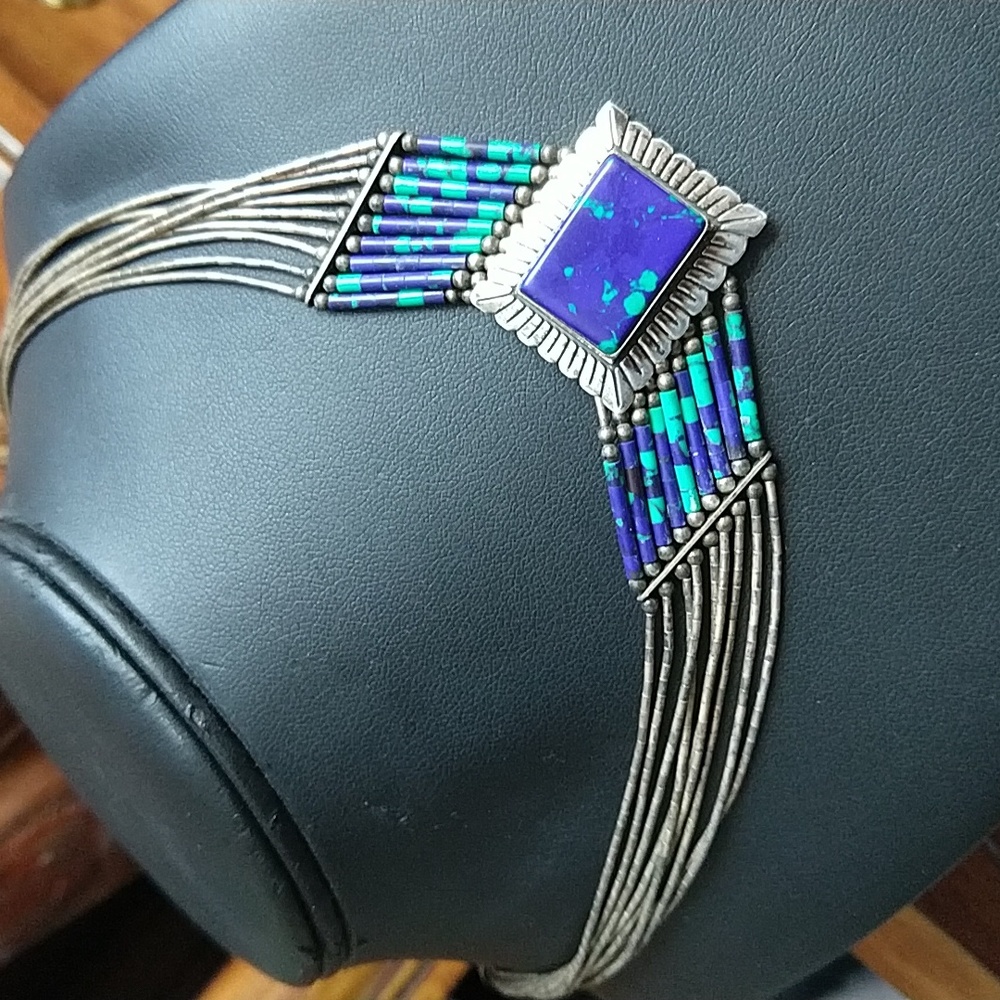 Vintage sterling silver liquid silver 925 necklace native American azurite